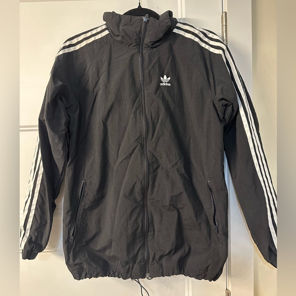adidas Black Windbreaker Jacket with White Stripes